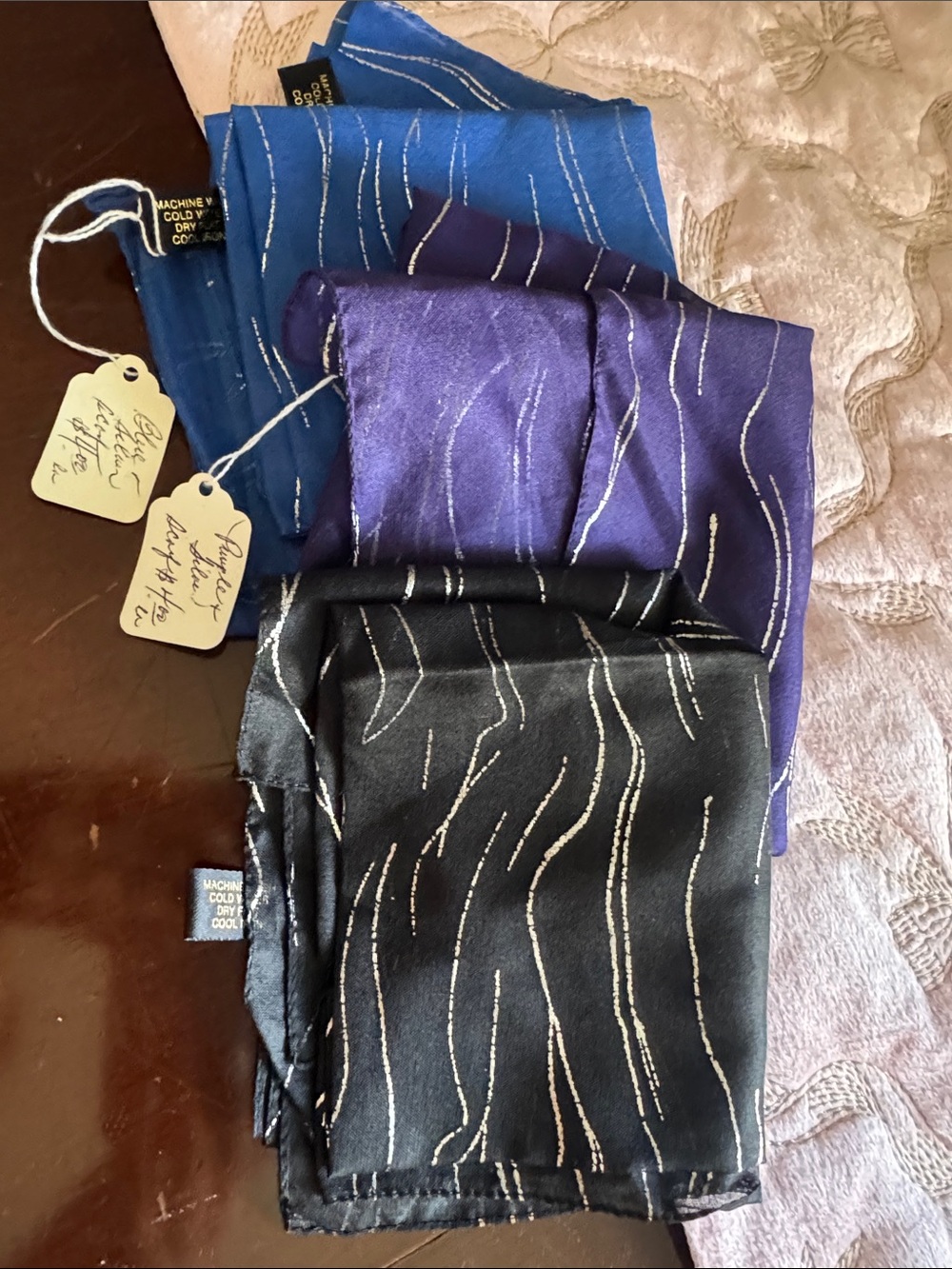 3set mare in Italy Wave-Print - Black, Purple & Blue scarfs